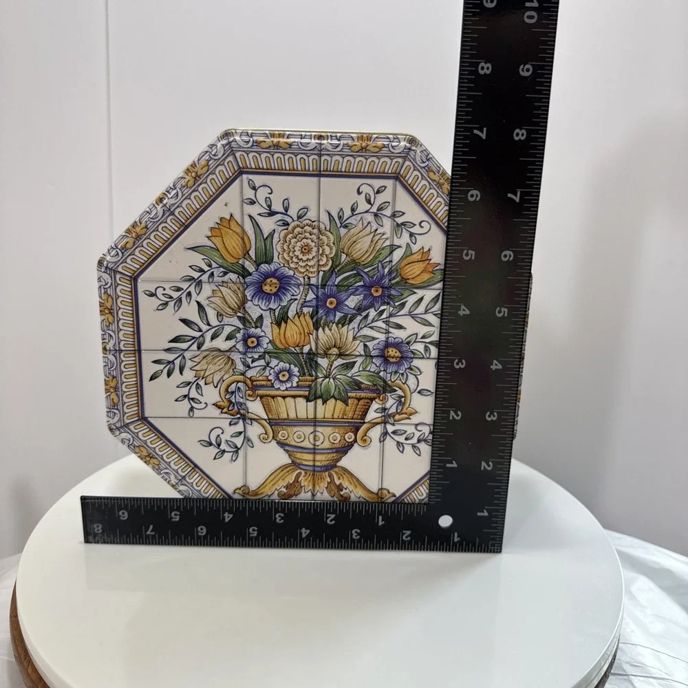 Vintage 90s Limited Edition Collector Decorative Floral‎ Vase Tin Box Canister